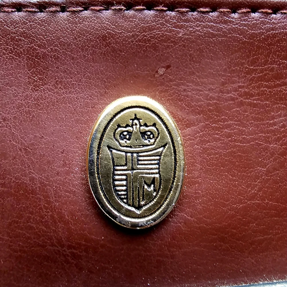 Vintage 1970s Brown Black Leather Briefcase Craftmanship Some Wear Gold Shield